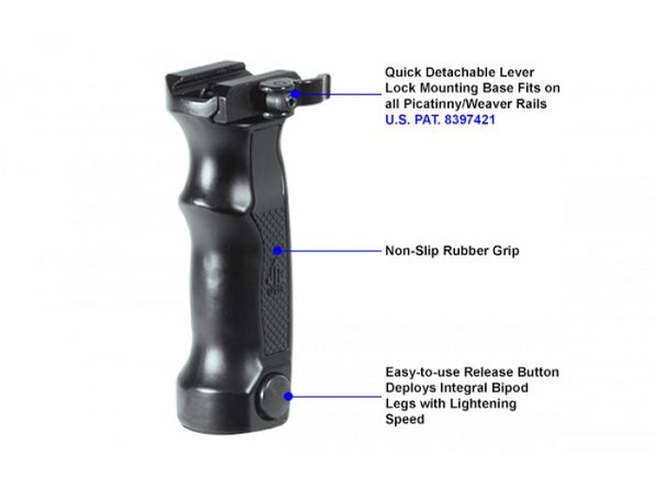 UTG - Combat D Grip with Quick Release Deployable Bipod