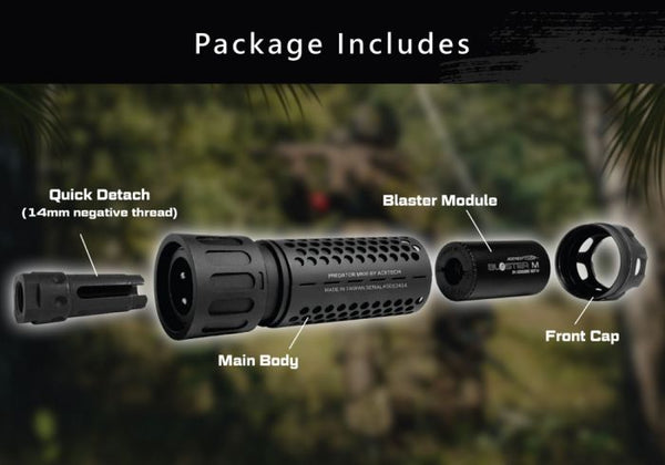 Acetech Predator MKIII Silencer M14 CCW with Blaster M Tracer Inside (Black) (Flame Effect)