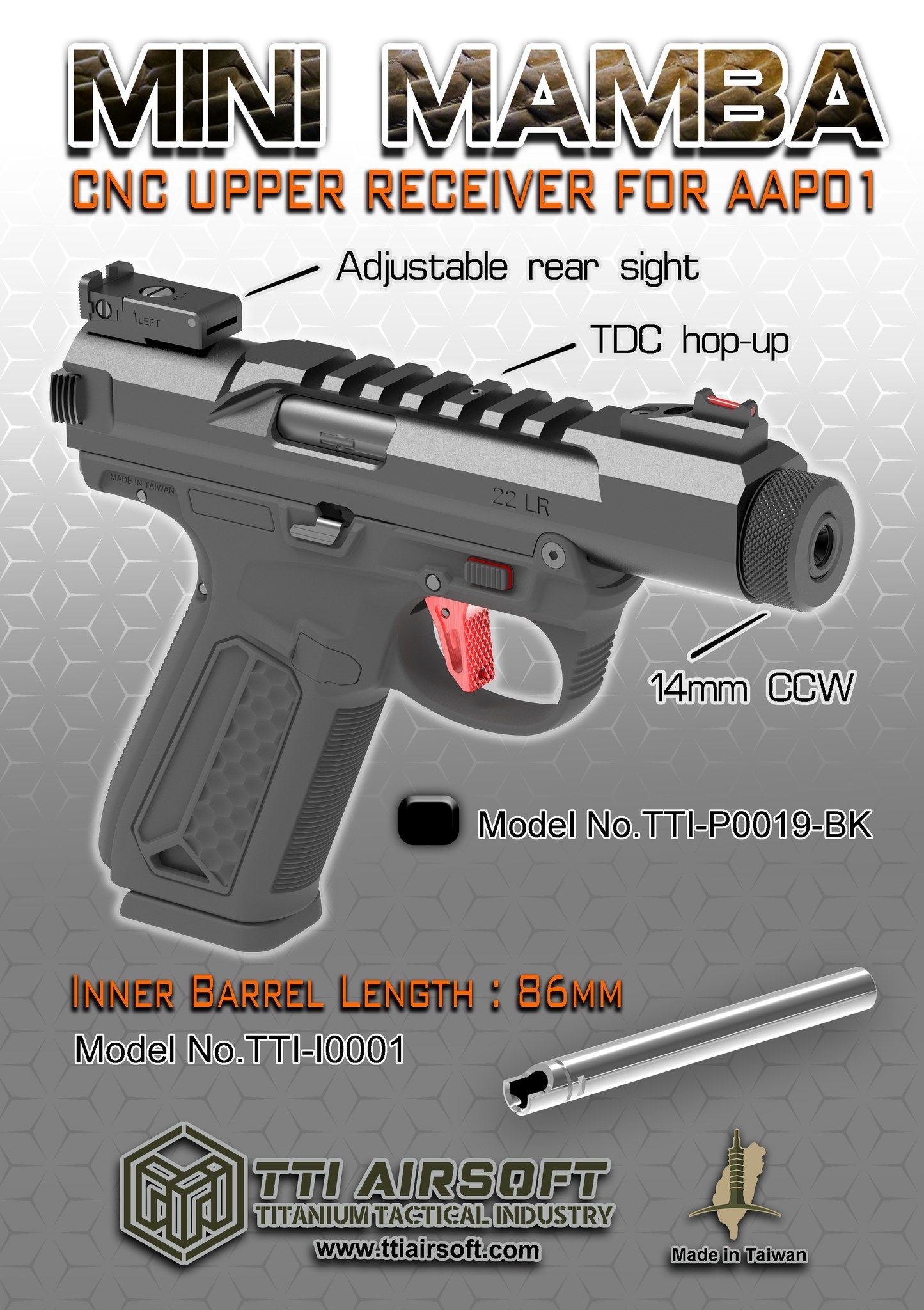 TTI Airsoft AAP01 Mini Mamba CNC Upper Receiver Kit | Bunny Workshop