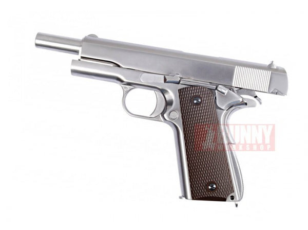WE - 1911 Matte Chrome Full Metal Checker Grip (Silver)
